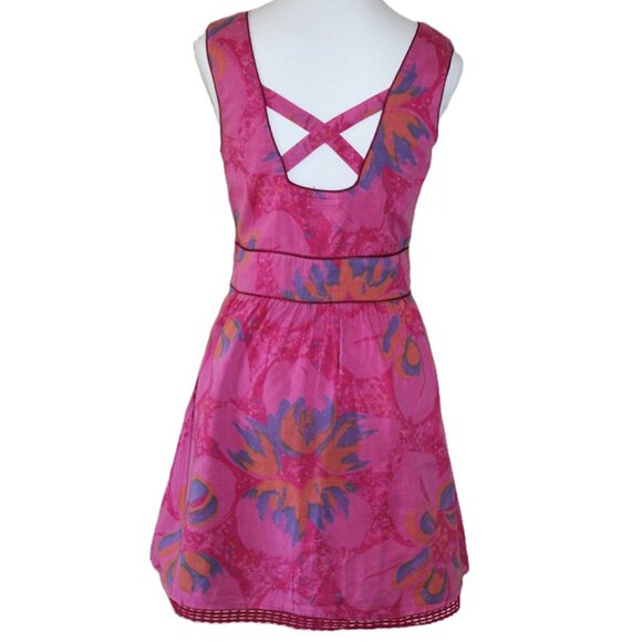 FREE PEOPLE Bohemian Floral 100% Cotton Summer Dress in Fuchsia - Size 4 - Picture 4 of 11